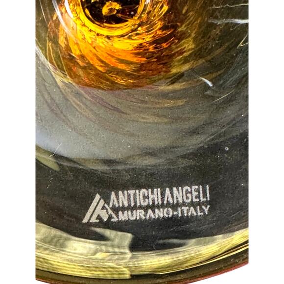 Murano Signed 'Antichi Angeli' Amber Venetian Glass Wine Goblets Italy-Set of 7 - Picture 6 of 6